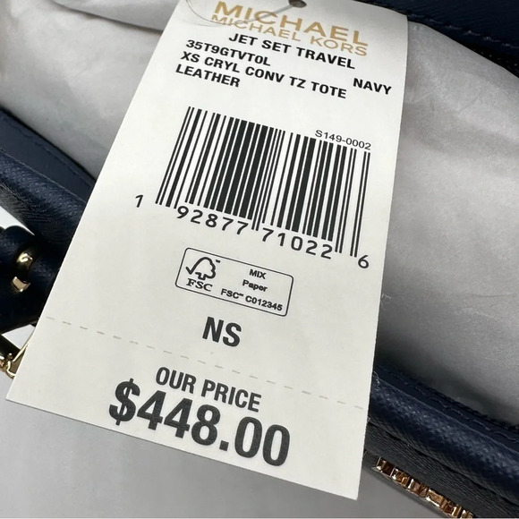 Michael Kors Jet Set Travel Extra-Small Top Zip Tote Bag Navy Blue - Picture 10 of 10